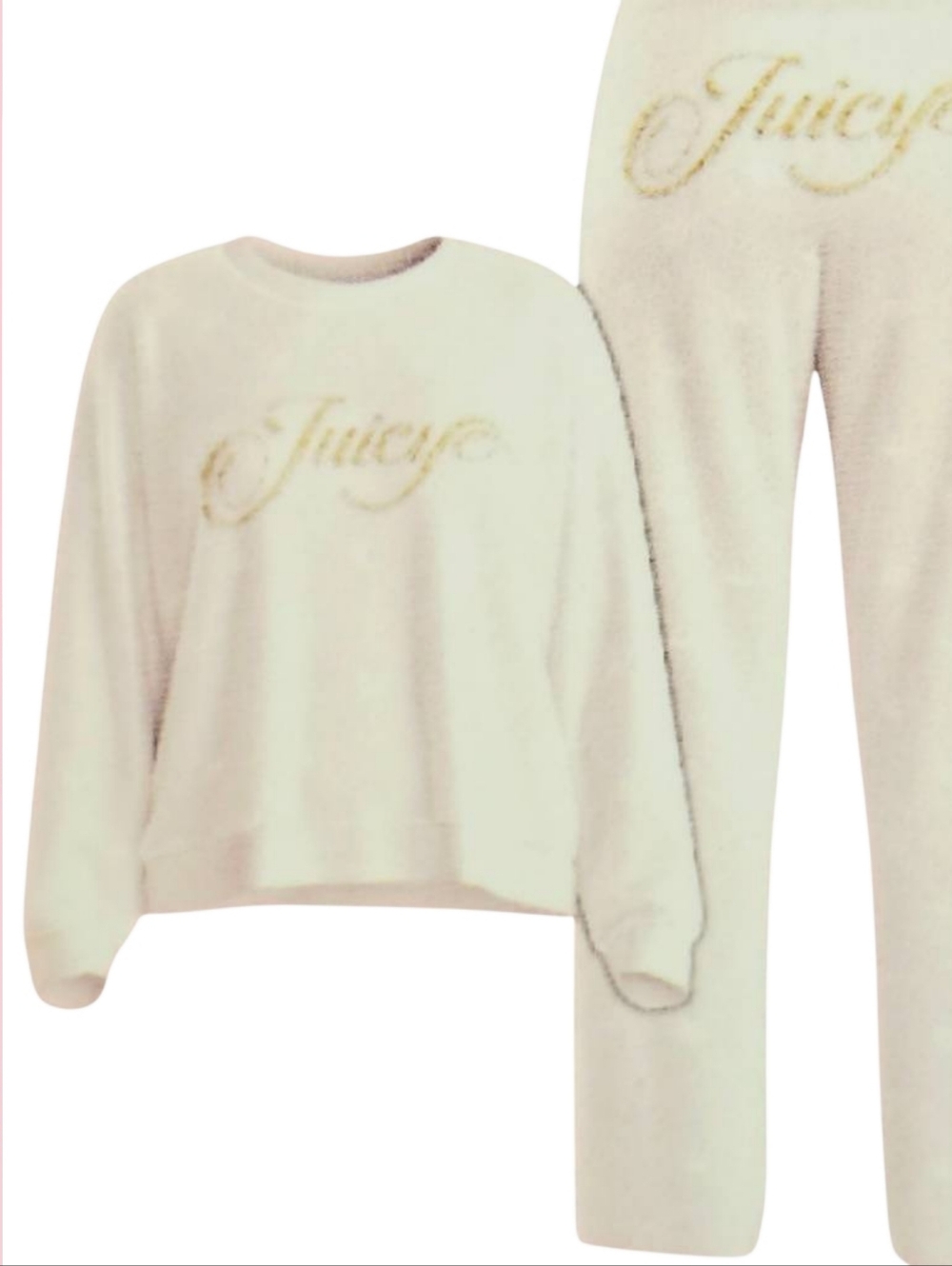 Juicy Couture Gold Embrodried Script Logo & Crown Plush L/S Top & Pant Set